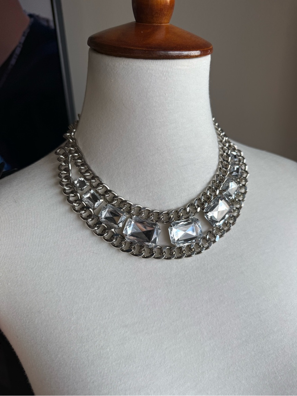 Silver Crystal Statement Necklace - Women Jewelry